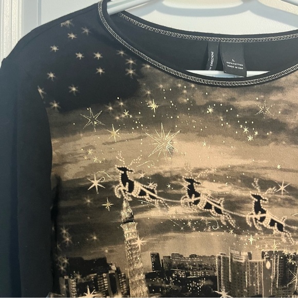New directions Christmas Sleigh Over Las Vegas Embellished Black 3/4 sleeve. - Picture 5 of 6